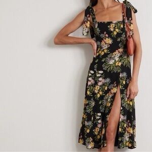 Reformation Twilight Dress Sicilia Black Floral Midi Size 8